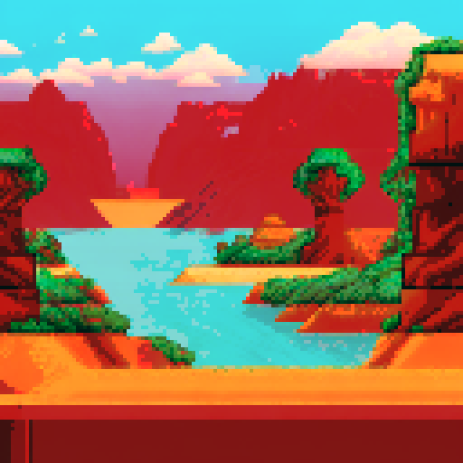 pixel art desert with camels 