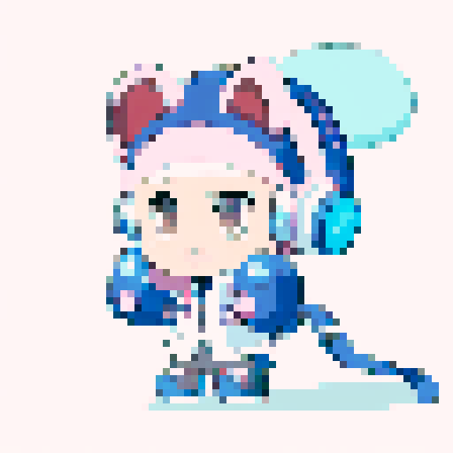 Chibi boy with Korean hairstyle and rosy cheeks, wearing large headphones and a huge puffy jacket, looking from a first person point of view. Great detail