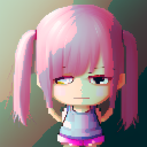 1 girl, pink short hair, short pigtails, pink eyes, pixel art