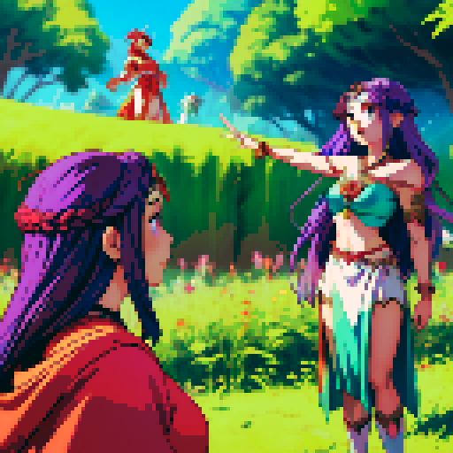 Four goddesses. One goddess is red. One goddess is blue. One goddess is green. One goddess is purple.