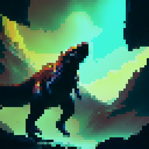 Fierce T-Rex with sharp, jagged teeth and glowing, arcane runes on its scales, standing atop a craggy mountain peak surrounded by swirling, magical mist