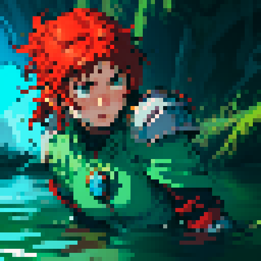 hero sinking into slime, hero drowning in slime, hero has red hair, hero has silver armor, reaching up, panic, sinking deep into the goo