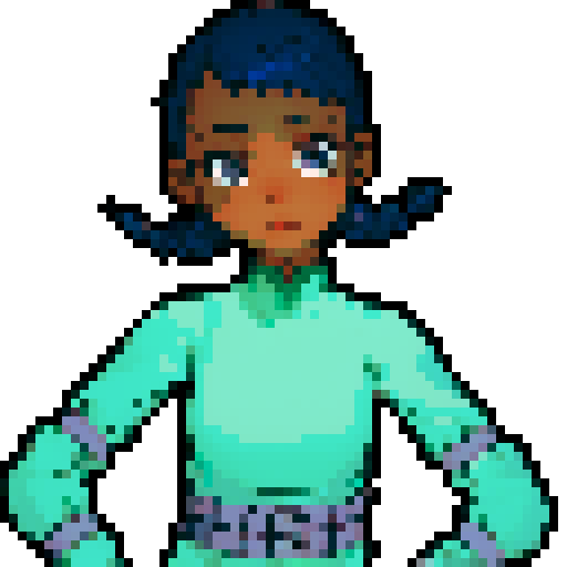 Young black girl with blue hair and gray eyes