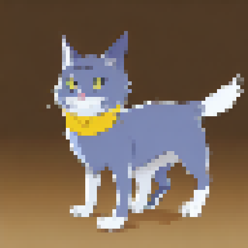 Grey cat with piercing yellow eyes stands guard against the dark night backdrop in an Anime Style.