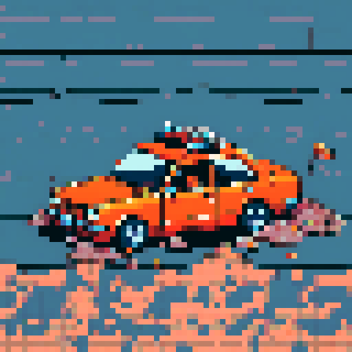 orange car wrecked into wall