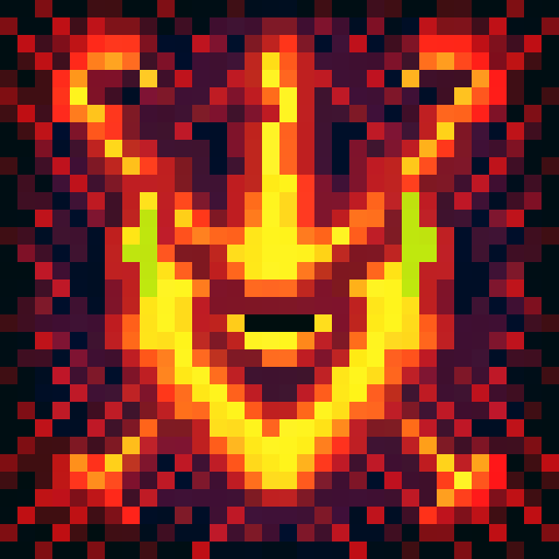 A fierce, fire-breathing monster with bright red scales, sharp claws, and glowing yellow eyes, captured in a game icon-style 32x32 pixel art using the sRGB color space, showcasing its powerful skills in a close-up, skill art portrait