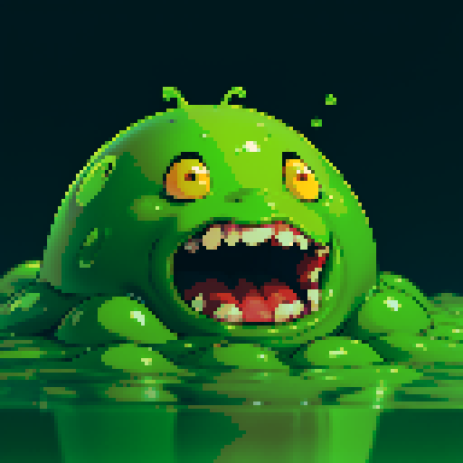 hungry slime, gelatinous slime, slime monster, mouth open, hungry