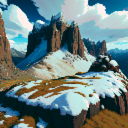 A rugged mountain battleground with a flat rocky surface in the foreground, slightly tilted upward to create depth. The bottom-left corner is clear and open for a player's perspective, while the middle-right showcases jagged cliffs, snowy peaks, and patches of grass. The background features a dramatic cloudy sky, emphasizing altitude and scale, with the scene designed for balanced character placement.
