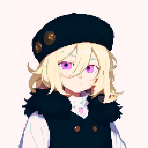 Light Pink eyes, smile, male, blonde hair, dark outlines 