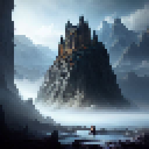 A majestic castle, towering mountains, and a mythical creature, all rendered in a dark, gothic style, come together to create an epic visual for Elden Ring.