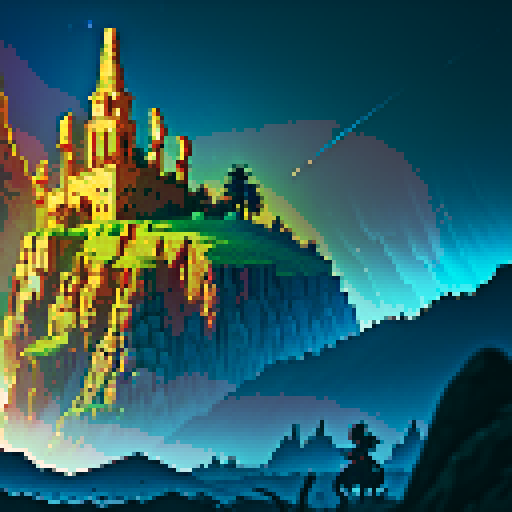ancient scrolls, weathered and faded, illuminated with vibrant hues, depicting mythical creatures and celestial landscapes, rendered in intricate pixel art