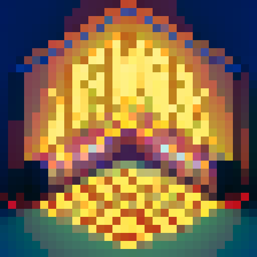 Pixelated, vibrant, neon lights, flickering, illuminate, a sprawling, endless, maze-like, expanse, of yellowed, retro, wallpaper, adorned, with, mismatched, geometric, patterns, creating, a surreal, and nostalgic, atmosphere