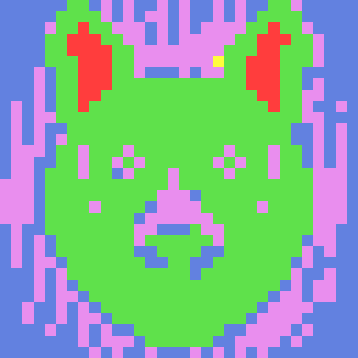 German Shepherd, game icon, 32x32 pixel art, sRGB, skill art, close up, portrait, fierce expression, alert ears, shiny black nose, intelligent eyes, textured fur, strong jawline, determined stance, vibrant colors