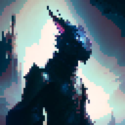 Moonlit knight, gothic castle, sinister presence, detailed armor, glowing sword, neon sky.