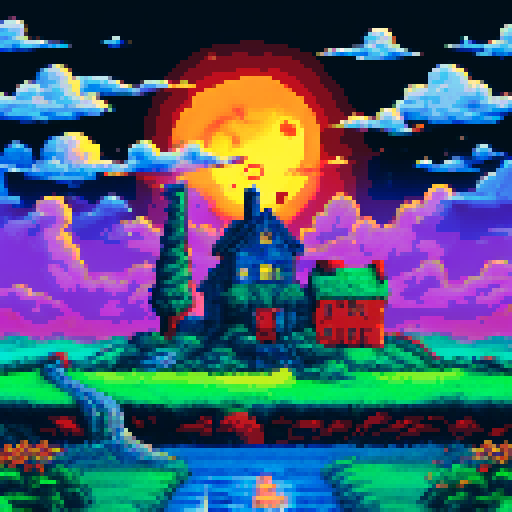 midnight, house with chimney, moon
