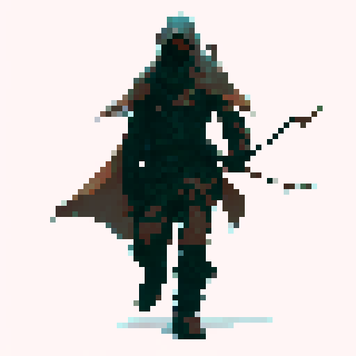 cloaked bandit wielding a bow