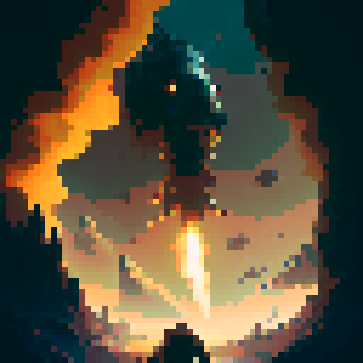 Explosive tnt barrel surrounded by scattered gunpowder and loose sticks of dynamite, pixel art style with dull colors and sharp edges for a retro feel.