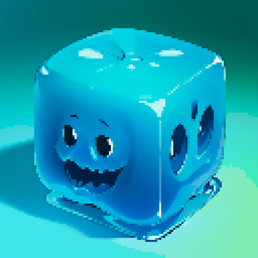gelatinous cube, blue slime cube, slime, skeleton inside of gelatinous cube