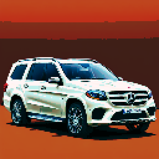 Photorealistic whole Mercedes GLS, three-quarter view, right front wheel, clean background, sRGB colors, pixel art stylev