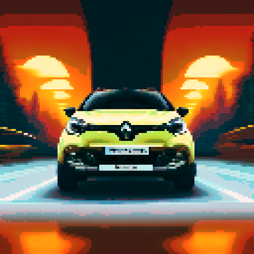 Photorealistic whole Renault Captur, centered, three-quarter view, right front wheel, clean background, sRGB colors, pixel art style