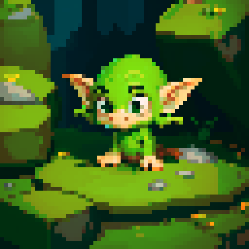 Cute goblin elf hiding behind a rock.