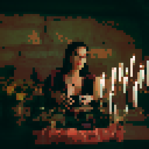 Young beautiful woman making magic with candles.