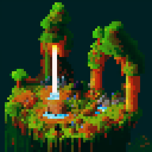 Cave entrance with stalactites and stalagmites, valuable gems, glowing mushrooms, moss-covered rocks leading to a hidden treasure, pixel art