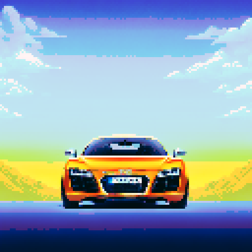 Photorealistic, centered Audi R8 in a three quarter view, clean background, pixel art style with sRGB colors