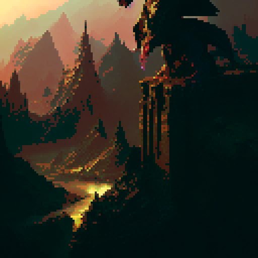 Red dragon atop an abondoned castle. Fantasy world. Medieval fantasy. Souls like