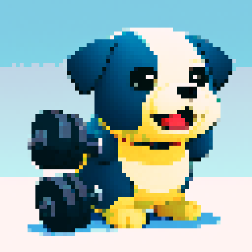 chubby dog with dumbbell