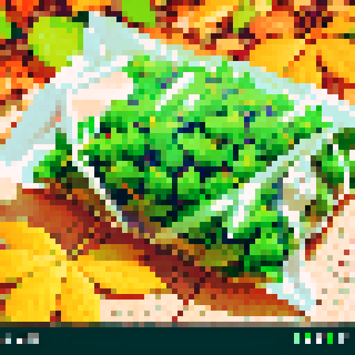 weed, vibrant green leaves, resin-covered buds, transparent bag, pixel art, sRGB