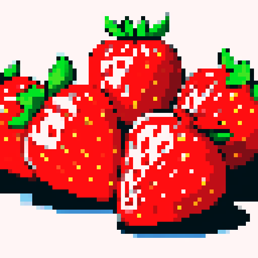 Strawberries, vibrant red, juicy, pixel art, sRGB