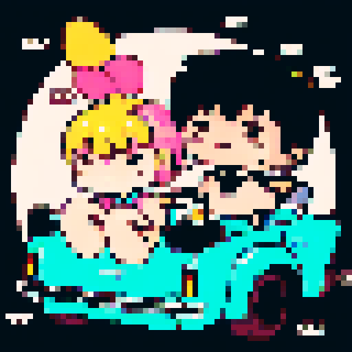 An artwork in Miami Vice styl with a devil driving in his cabriolet. On the backseat are his white and black friend listening to music