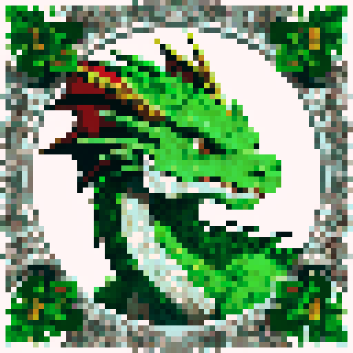 dragon, regal, crown, majestic, green silver accents, intricate embroidery, game icon, 32x32 pixel art, sRGB, skill art, close up, portrait