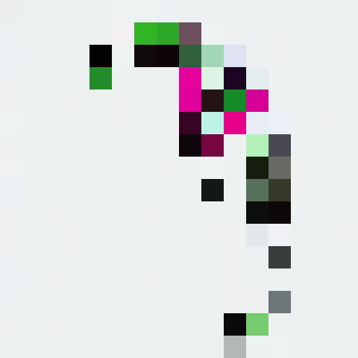 Vibrant backpack with neon green, fuchsia, and electric blue, adorned with a bold pixel graph pattern in the distinct 16x16 pixel portrait style.