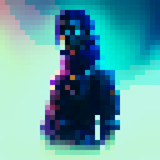 western style, simplified, portrait avatar, woman with shoulder length dark hair, looking at the camera, blue palette, close up
