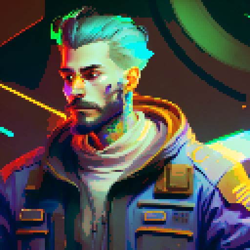 Bearded warrior in a flannel shirt wields dual axes in front of a glowing computer screen, surrounded by neon-colored magic spells