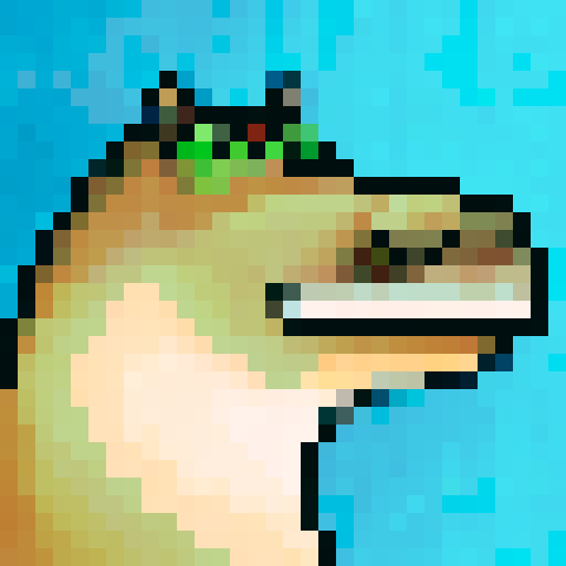 A hippo wearing fancy glasses with a black suit, rendered in 32x32 pixel portrait. 