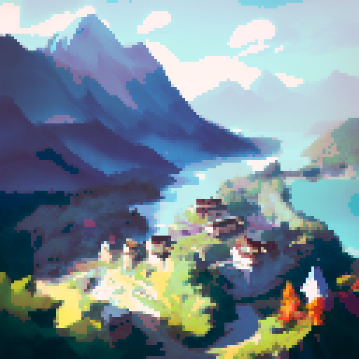 mountains with white peaks, rugged landscape overlooking a vast lake encircled by mountains