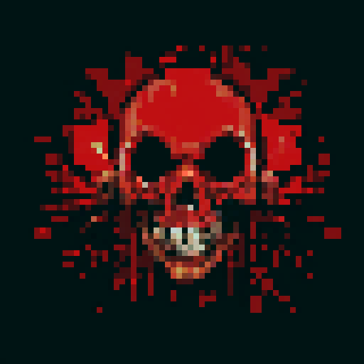 blood splatters, pixelated gore, vibrant red hues, jagged edges, detailed carnage, distressed pixels, dark and macabre, horror in 8-bit, low resolution brutality, intense violence, twisted and distorted, gory masterpiece, graphic and shocking, retro gore, pixelated horror, sRGB color palette, gruesome scenes, intense pixelation