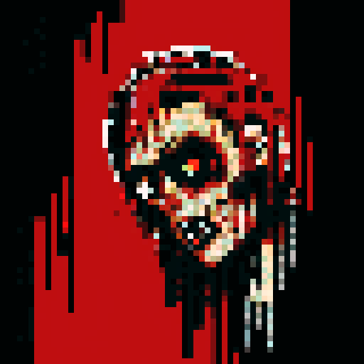 blood splatters,  pixelated gore, vibrant red hues, jagged edges, detailed carnage, distressed pixels, dark and macabre, horror in 8-bit, low resolution brutality, intense violence, twisted and distorted, gory masterpiece, graphic and shocking, retro gore, pixelated horror, sRGB color palette, gruesome scenes, intense pixelation