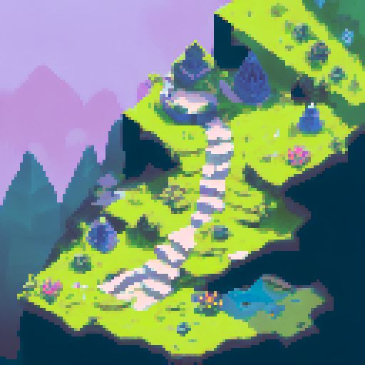 dark silhouette of a castle atop a mountain, overseeing dark woods, pixel art, foggy, mysterious, landscape portrait