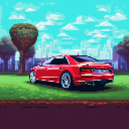 photorealistic Audi A8, centered, right wheel forward, clean background, pixel art, sRGB