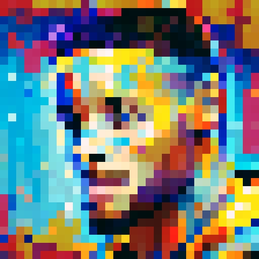 Stephen Curry, the game icon of the Golden State Warriors, stands tall in a skill art close-up portrait, pixelated in 32x32 sRGB with his signature lightning-quick moves and deadly accurate shots.