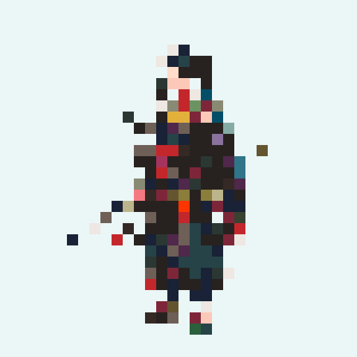 historically accurate muromachi samurai in traditional armor, roguelike rpg full-body sprite
