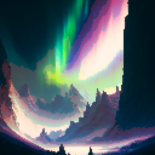 beautiful dramatic aurora borealis over an adorable town at night by Miyazaki