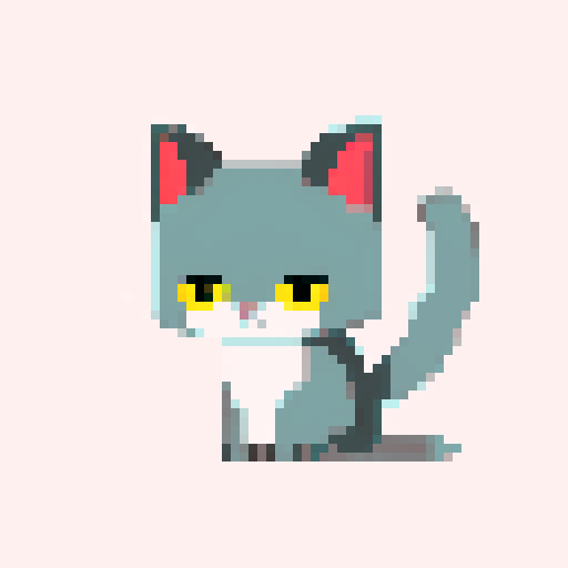 draw a small cat with very few details, really minimalist, with gray fur and yellow eyes