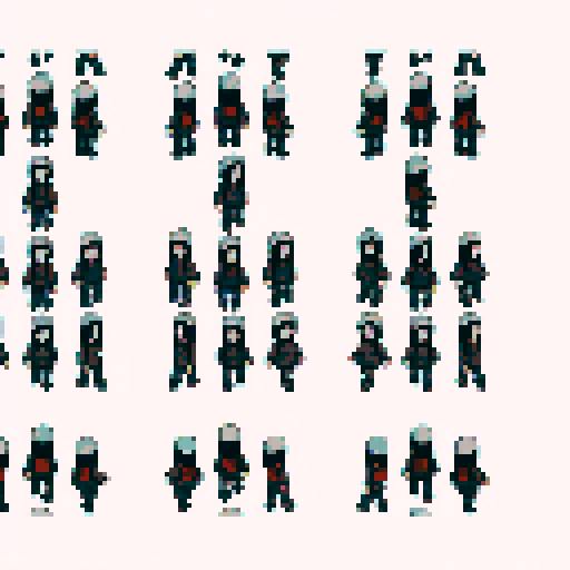 "Teary-eyed, pale-skinned character holds syringe with dark circles, fully rendered in anime-style pixel art, in 4-directional full-body"