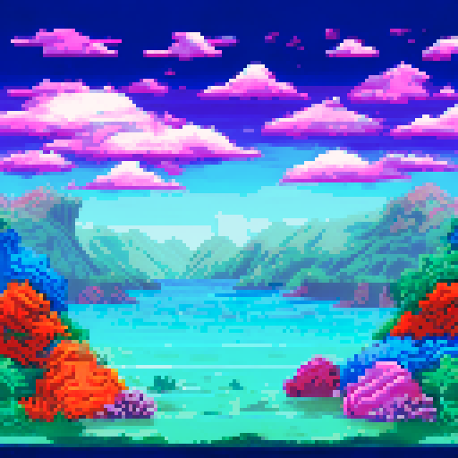 sea floor scene with rocks, seaweed, coral and starfish
