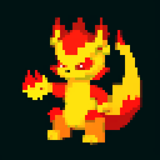 Please can you create d different fire type monster, but similar in design. It's medium size so slightly bigger, but looks more powerful than the one you just designed. 